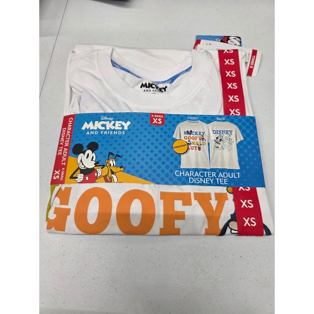 Disney Mickey and Friends Character Adult Tee White Embroidered XS NWT